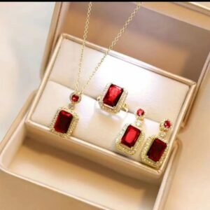Red stone 3pcs pendent, earring and Finger ring All together in one set