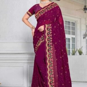 ইন্ডিয়ান জর্জেট শাড়ি ব্লাউজ পিস সহ