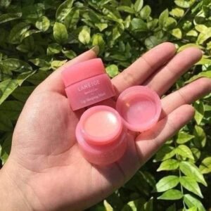 Lip balm in pink jar