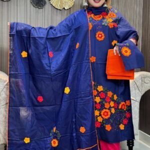 এ্যাপ্লিক কাজ করা থ্রি পিস ড্রেস