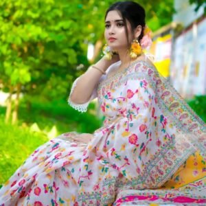 ভাইরাল স্কিন পিন্ড শাড়ি(ব্লাউজ পিস সহ)