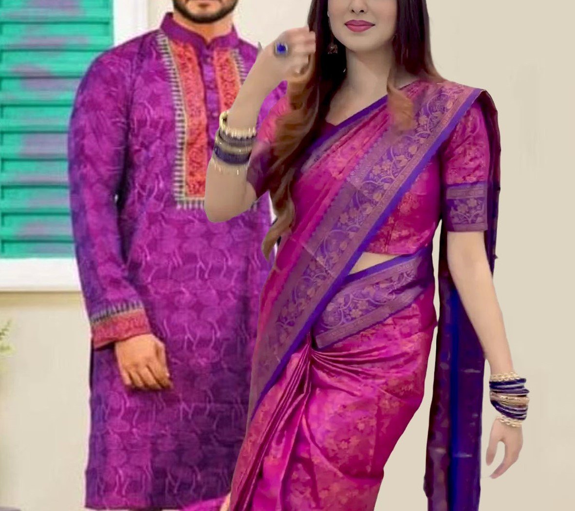 প্রিমিয়াম মানের কাতান শাড়ি(কাপল ড্রেস)