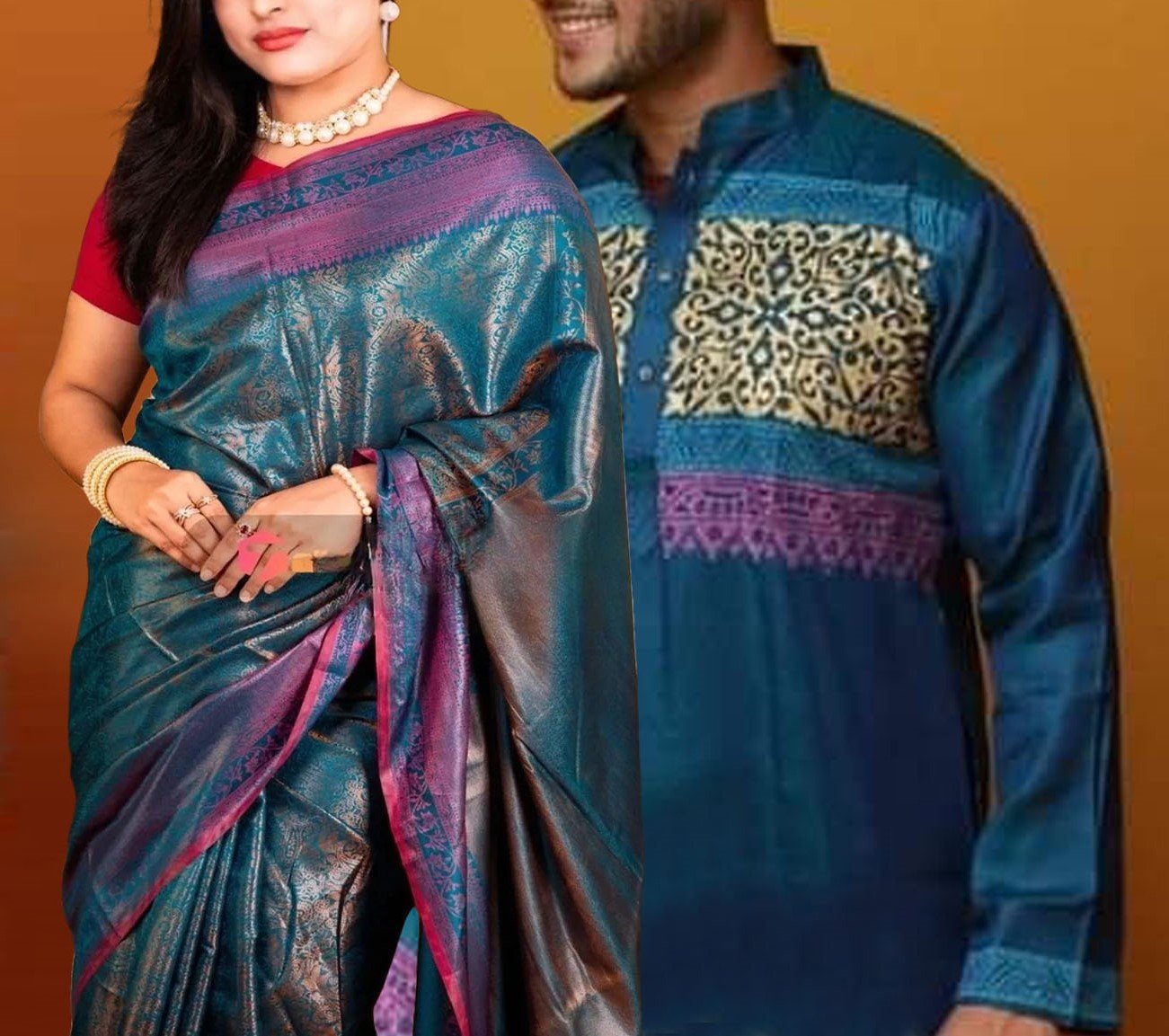 প্রিমিয়াম মানের কাতান শাড়ি(কাপল ড্রেস)