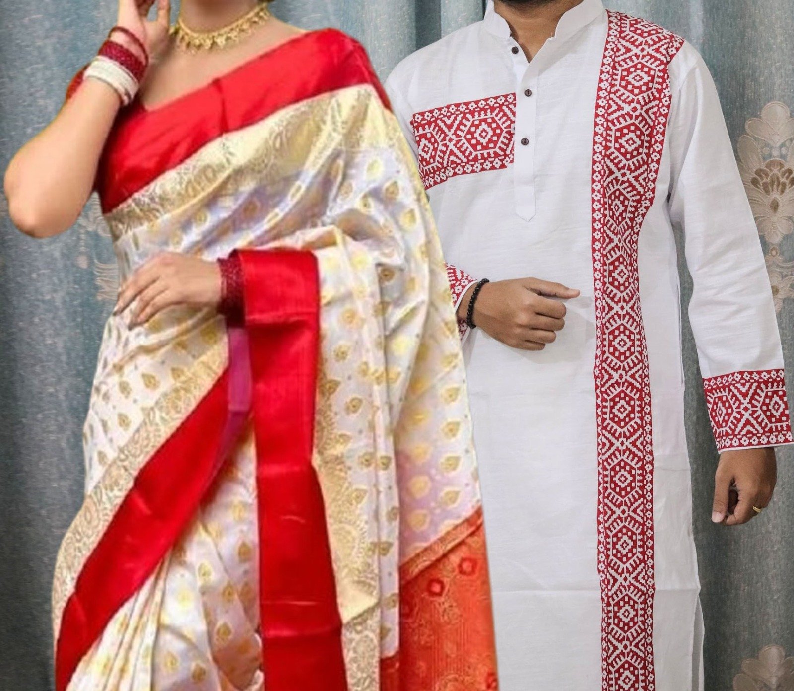 প্রিমিয়াম মানের কাতান শাড়ি(কাপল ড্রেস)