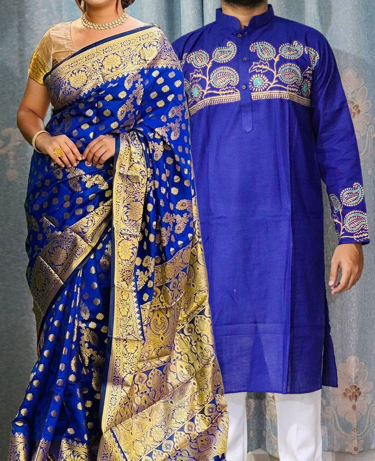 প্রিমিয়াম মানের কাতান শাড়ি(কাপল ড্রেস)