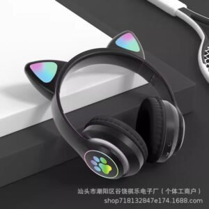 Gradient Color Bluetooth Headphones Noise Cancellation Headsets RGB Cute Cat Ear