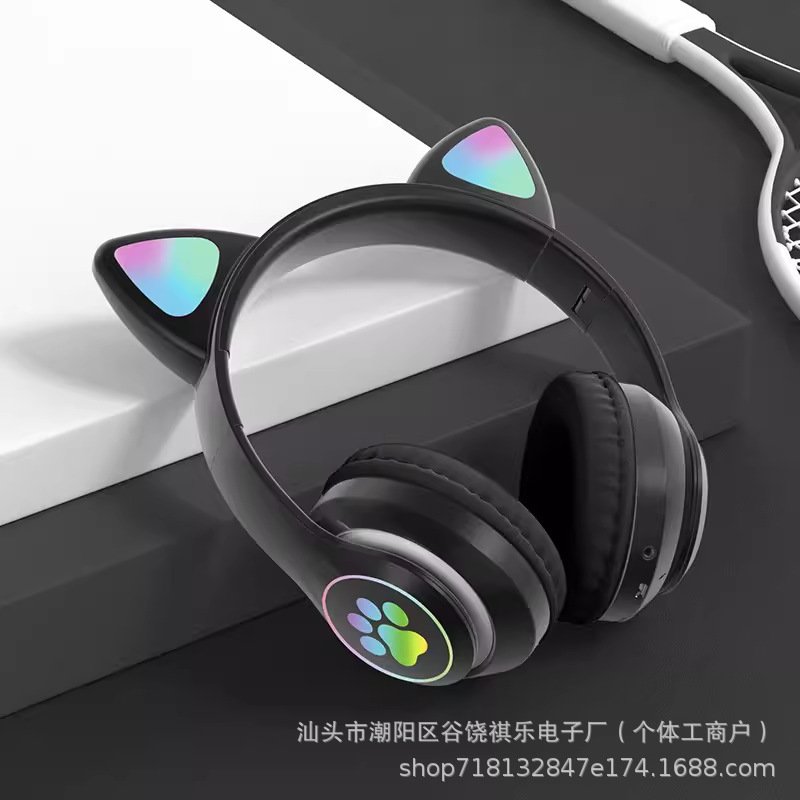 Gradient Color Bluetooth Headphones Noise Cancellation Headsets RGB Cute Cat Ear
