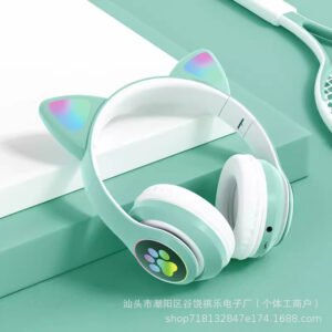 Gradient Color Bluetooth Headphones Noise Cancellation Headsets RGB Cute Cat Ear