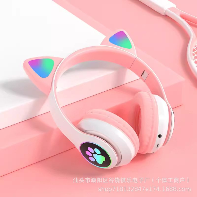Gradient Color Bluetooth Headphones Noise Cancellation Headsets RGB Cute Cat Ear - Image 2