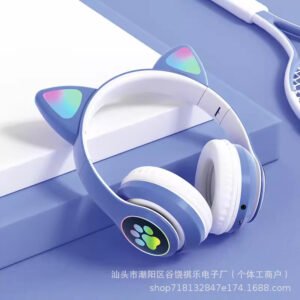 Gradient Color Bluetooth Headphones Noise Cancellation Headsets RGB Cute Cat Ear