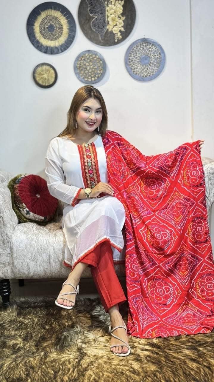 জর্জেট চুন্দ্রি ওড়না ভাইরাল থ্রি পিস - Image 2