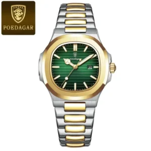 POEDAGAR 789 Luxury Square Watch for men Waterproof Luminous Date Stainless Steel Quartz men’s