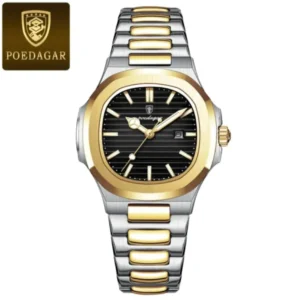 POEDAGAR 789 Luxury Square Watch for men Waterproof Luminous Date Stainless Steel Quartz men’s