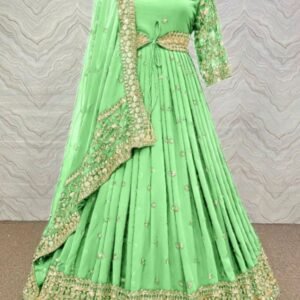 সেমী স্টিচড জর্জেট এমব্রয়ডারি লং ফ্লোর টাচ আনারকলি পার্টি ড্রেস