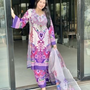 Ready Made Pure dubai silk Digital Print Three Piece