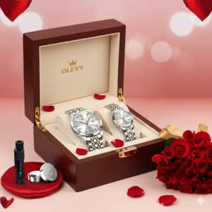 💖OLEVS লাক্সারি কাপল'স ওয়াচ সেট💓(বাটারফ্লাই লক)
