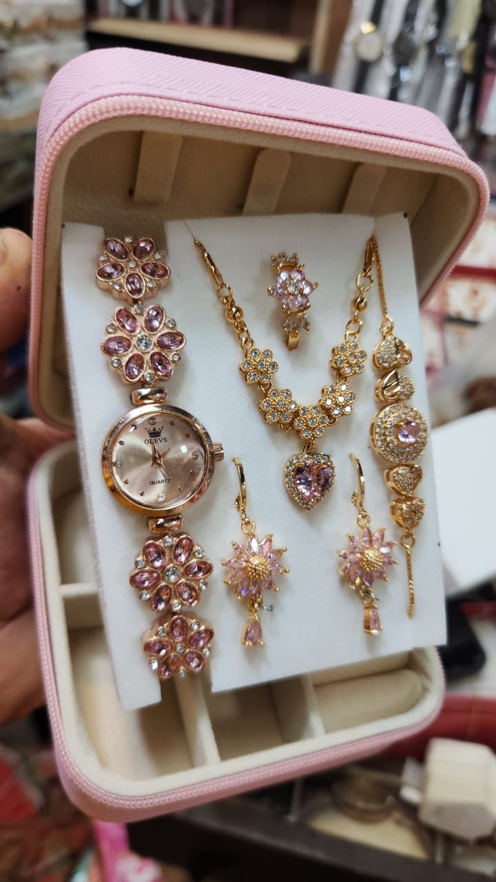 ❤️ নজরকাড়া ৬-ইন-১ জুয়েলারি ও ওয়াচ সেট ❤️