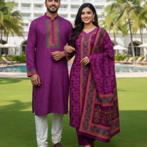 ​❤️যুগলবন্দী পাঞ্জাবি-থ্রিপিস কাপল সেট❤️