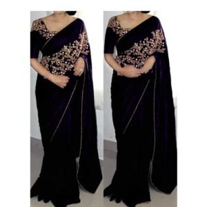 প্রিমিয়াম ইন্ডিয়ান জর্জেট এমব্রয়ডারি শাড়ি উইথ ব্লাউজ পিস