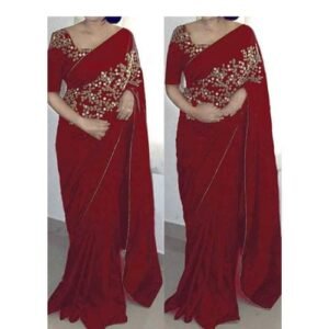 প্রিমিয়াম ইন্ডিয়ান জর্জেট এমব্রয়ডারি শাড়ি উইথ ব্লাউজ পিস