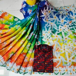 চান্দুরী ডিজিটাল প্রিন্টের শাড়ি এবং পাঞ্জাবি কাপল ড্রেস