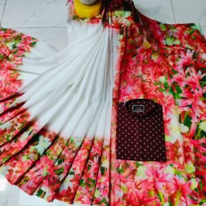 চান্দুরী ডিজিটাল প্রিন্টের শাড়ি এবং পাঞ্জাবি কাপল ড্রেস