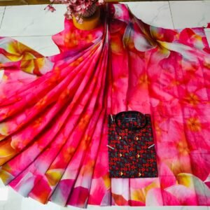 চান্দুরী ডিজিটাল প্রিন্টের শাড়ি এবং পাঞ্জাবি কাপল ড্রেস