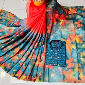 চান্দুরী ডিজিটাল প্রিন্টের শাড়ি এবং পাঞ্জাবি কাপল ড্রেস