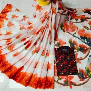 চান্দুরী ডিজিটাল প্রিন্টের শাড়ি এবং পাঞ্জাবি কাপল ড্রেস