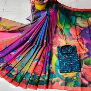 চান্দুরী ডিজিটাল প্রিন্টের শাড়ি এবং পাঞ্জাবি কাপল ড্রেস