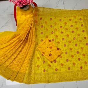 হাফ সিল্ক ব্লক প্রিন্ট কাপল সেট