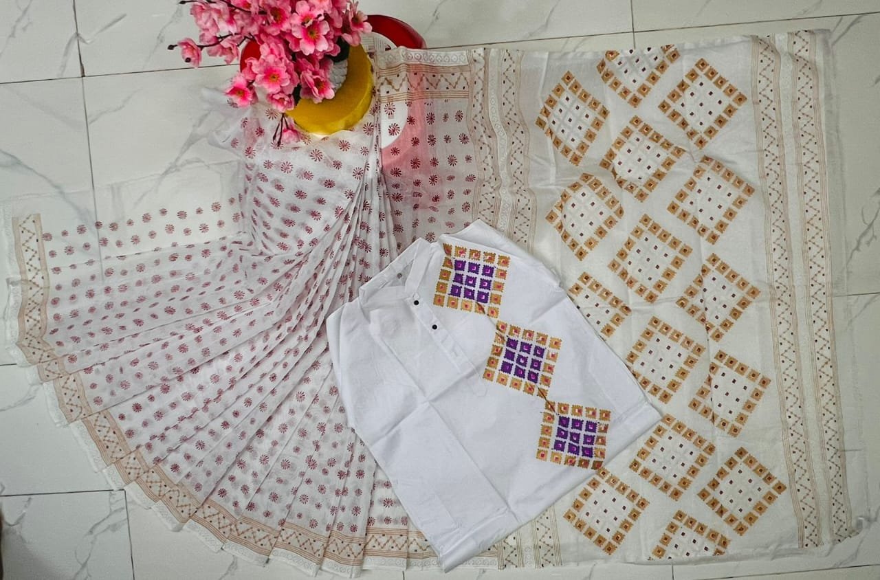 হাফ সিল্ক ব্লক প্রিন্ট কাপল সেট