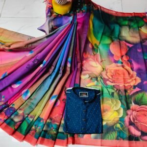 চান্দুরী ডিজিটাল প্রিন্টের শাড়ি এবং পাঞ্জাবি কাপল ড্রেস