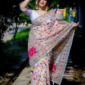 উন্নত মানের হাফ সিল্ক শাড়ি(ব্লাউজ পিস সাথে)