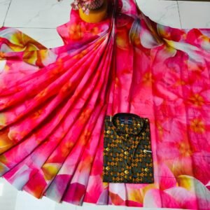 চান্দুরী ডিজিটাল প্রিন্টের শাড়ি এবং পাঞ্জাবি কাপল ড্রেস