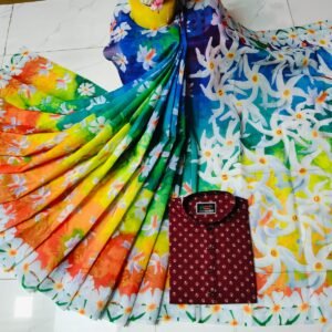 চান্দুরী ডিজিটাল প্রিন্টের শাড়ি এবং পাঞ্জাবি কাপল ড্রেস