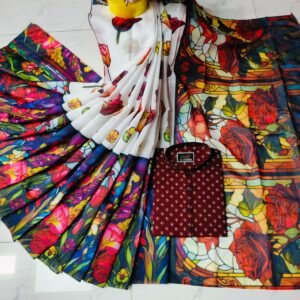 চান্দুরী ডিজিটাল প্রিন্টের শাড়ি এবং পাঞ্জাবি কাপল ড্রেস