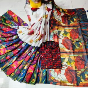 চান্দুরী ডিজিটাল প্রিন্টের শাড়ি এবং পাঞ্জাবি কাপল ড্রেস