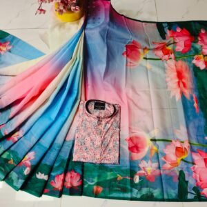 চান্দুরী ডিজিটাল প্রিন্টের শাড়ি এবং পাঞ্জাবি কাপল ড্রেস