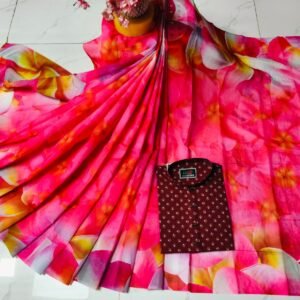 চান্দুরী ডিজিটাল প্রিন্টের শাড়ি এবং পাঞ্জাবি কাপল ড্রেস