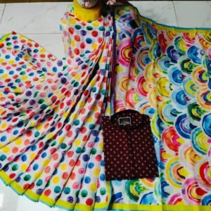 চান্দুরী ডিজিটাল প্রিন্টের শাড়ি এবং পাঞ্জাবি কাপল ড্রেস