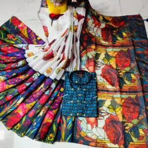 চান্দুরী ডিজিটাল প্রিন্টের শাড়ি এবং পাঞ্জাবি কাপল ড্রেস