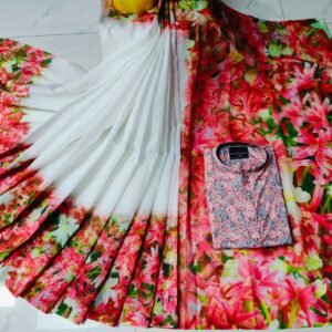 চান্দুরী ডিজিটাল প্রিন্টের শাড়ি এবং পাঞ্জাবি কাপল ড্রেস