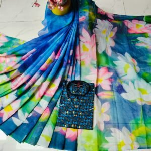 চান্দুরী ডিজিটাল প্রিন্টের শাড়ি এবং পাঞ্জাবি কাপল ড্রেস