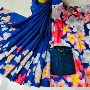 চান্দুরী ডিজিটাল প্রিন্টের শাড়ি এবং পাঞ্জাবি কাপল ড্রেস