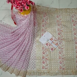 হাফ সিল্ক ব্লক প্রিন্ট কাপল সেট