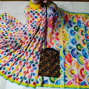 চান্দুরী ডিজিটাল প্রিন্টের শাড়ি এবং পাঞ্জাবি কাপল ড্রেস