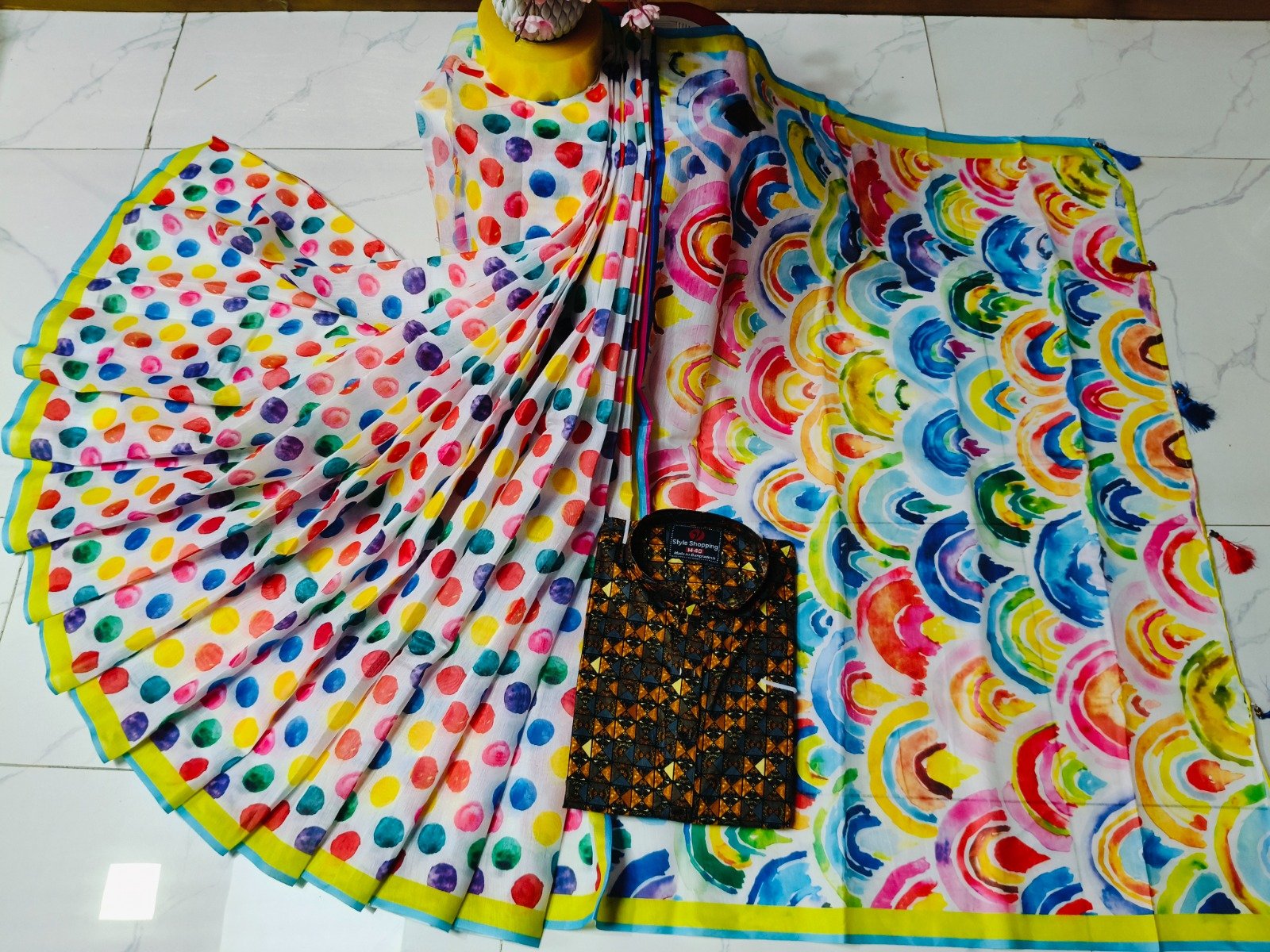 চান্দুরী ডিজিটাল প্রিন্টের শাড়ি এবং পাঞ্জাবি কাপল ড্রেস