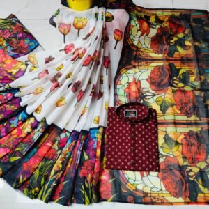 চান্দুরী ডিজিটাল প্রিন্টের শাড়ি এবং পাঞ্জাবি কাপল ড্রেস