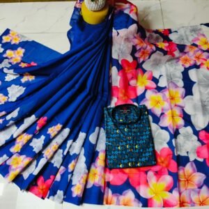 চান্দুরী ডিজিটাল প্রিন্টের শাড়ি এবং পাঞ্জাবি কাপল ড্রেস